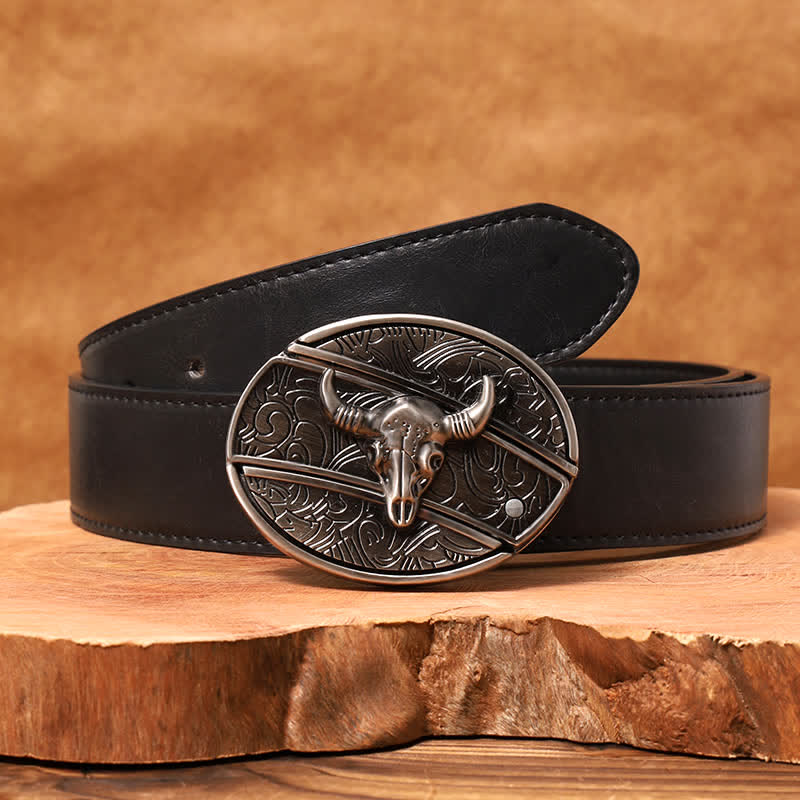 Men's DIY Longhorn Bull Hidden Folding Knife Leather Belt - Image 13