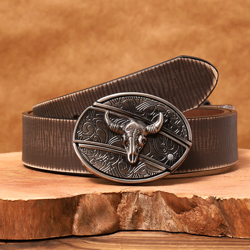 Men's DIY Longhorn Bull Hidden Folding Knife Leather Belt - Image 4