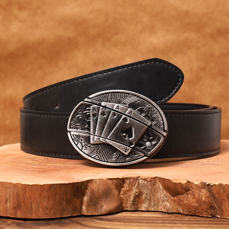 Men's DIY Poker 4 Ace Hidden Folding Knife Leather Belt - Image 4