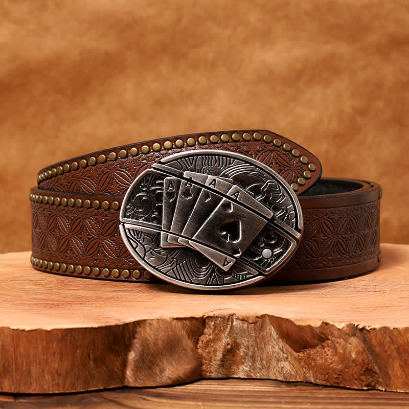 Men's DIY Poker 4 Ace Hidden Folding Knife Leather Belt - Image 7