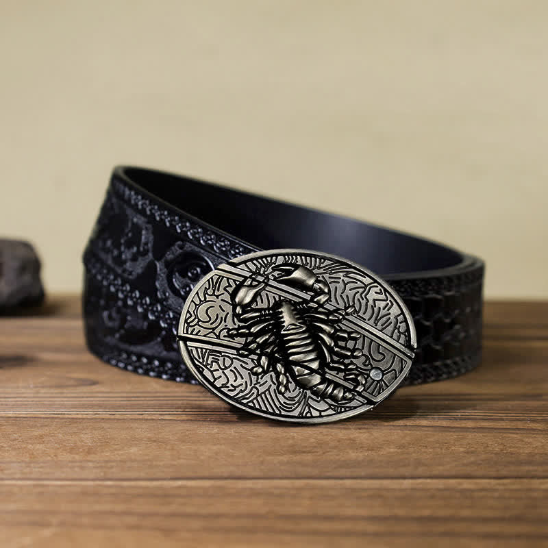 Men's DIY Scorpion Hidden Folding Knife Leather Belt - Image 2