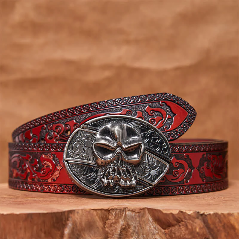 Men's DIY Skull Head Hidden Folding Knife Leather Belt - Image 6