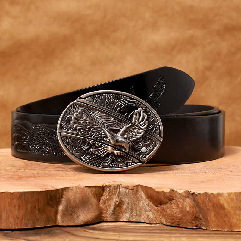 Men's DIY Soaring Eagle Hidden Folding Knife Leather Belt - Image 2