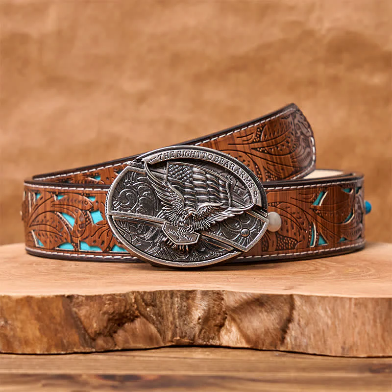 Men's DIY Eagle USA Flag Hidden Folding Knife Leather Belt - Image 10