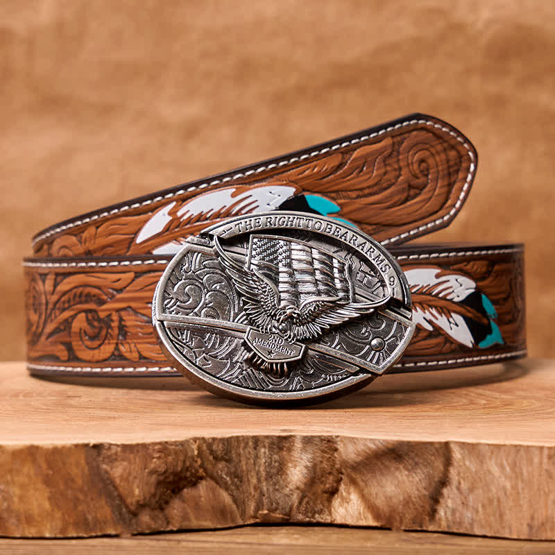 Men's DIY Eagle USA Flag Hidden Folding Knife Leather Belt - Image 13