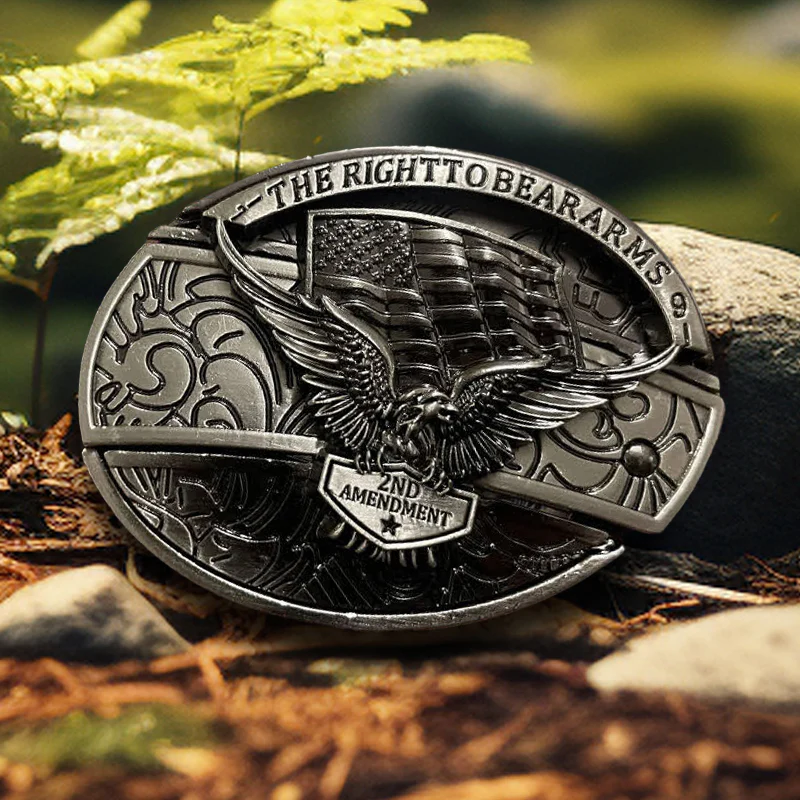 Men's DIY Eagle USA Flag Hidden Folding Knife Leather Belt - Image 2