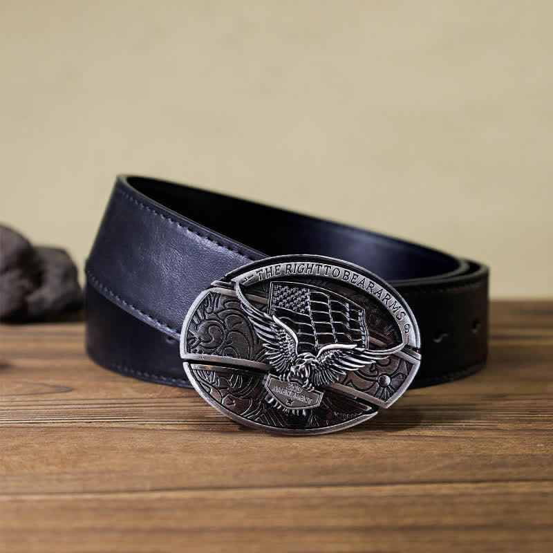 Men's DIY Eagle USA Flag Hidden Folding Knife Leather Belt - Image 3