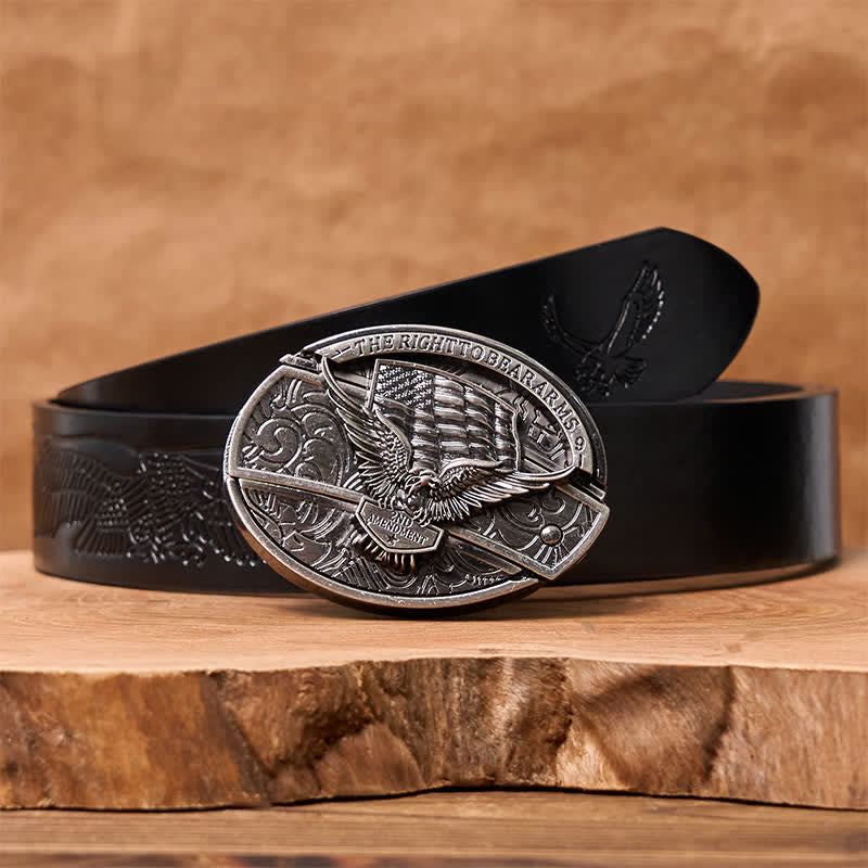 Men's DIY Eagle USA Flag Hidden Folding Knife Leather Belt - Image 5
