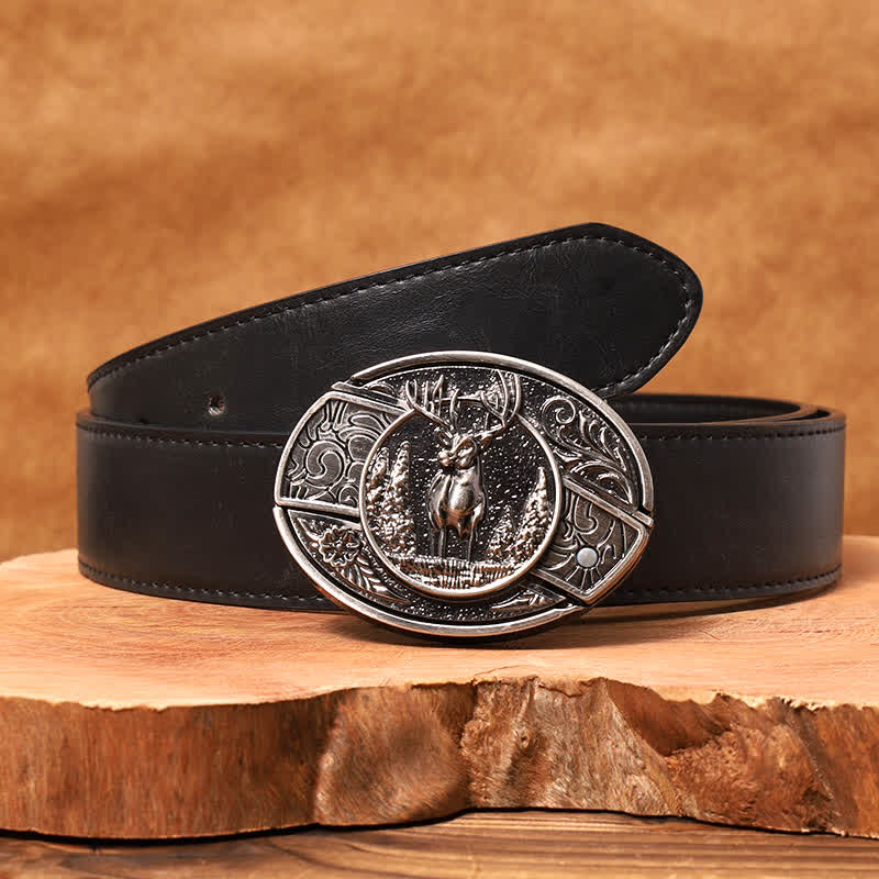 Men's DIY Forest Deer Hidden Folding Knife Leather Belt - Image 11