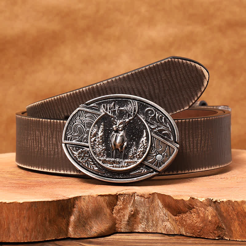 Men's DIY Forest Deer Hidden Folding Knife Leather Belt - Image 6