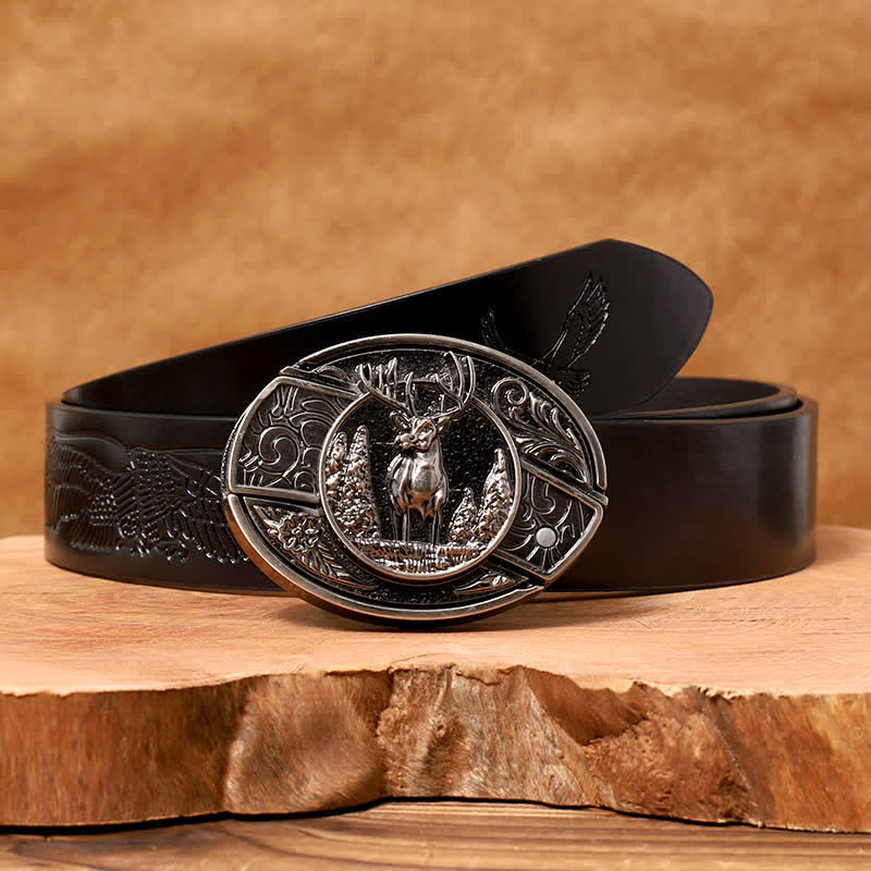 Men's DIY Forest Deer Hidden Folding Knife Leather Belt - Image 9