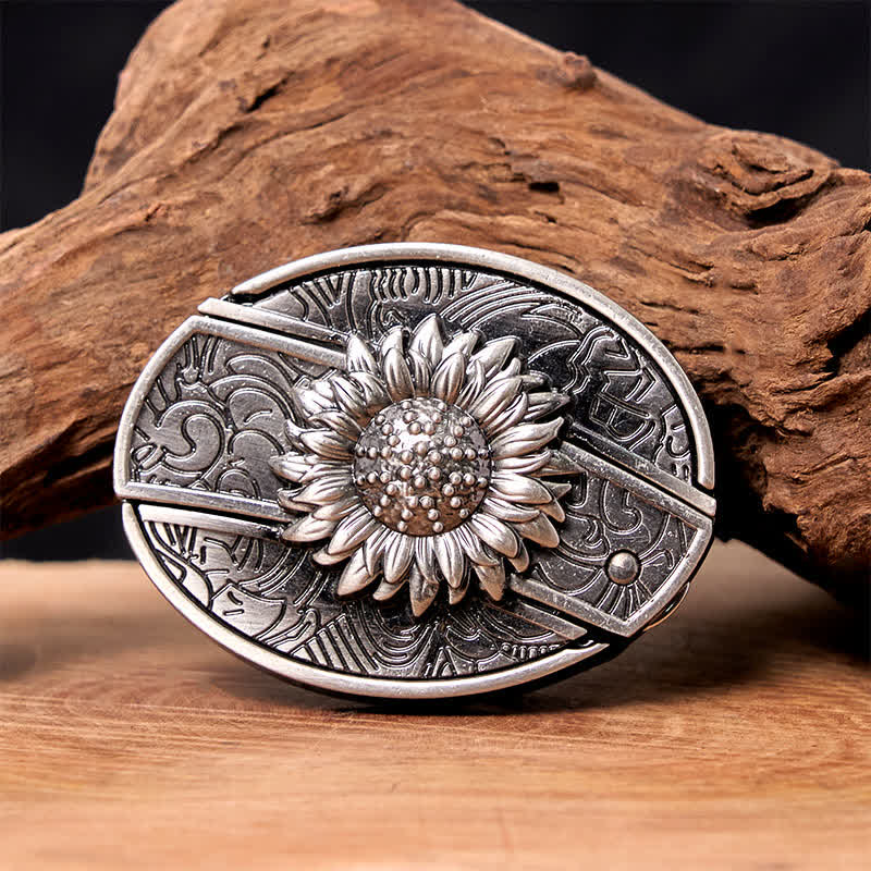 Men's DIY Sunflower Hidden Folding Knife Leather Belt - Image 14