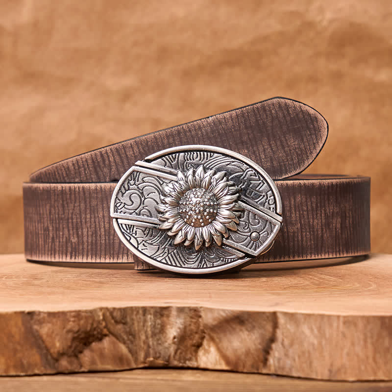Men's DIY Sunflower Hidden Folding Knife Leather Belt - Image 20