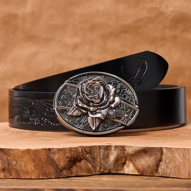 Men's DIY Western Rose Hidden Folding Knife Leather Belt - Image 14
