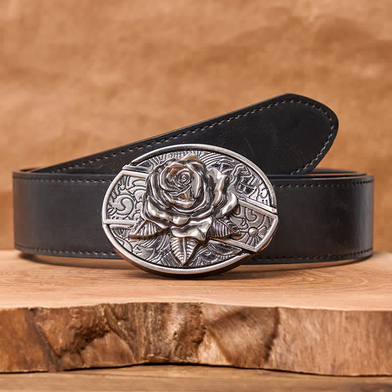 Men's DIY Western Rose Hidden Folding Knife Leather Belt - Image 8