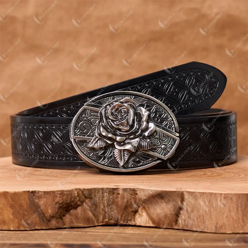 Men's DIY Western Rose Hidden Folding Knife Leather Belt - Image 6