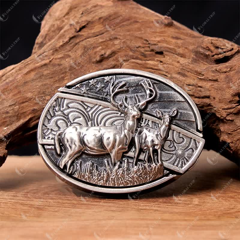 Men's DIY Deer Flag Hidden Folding Knife Leather Belt