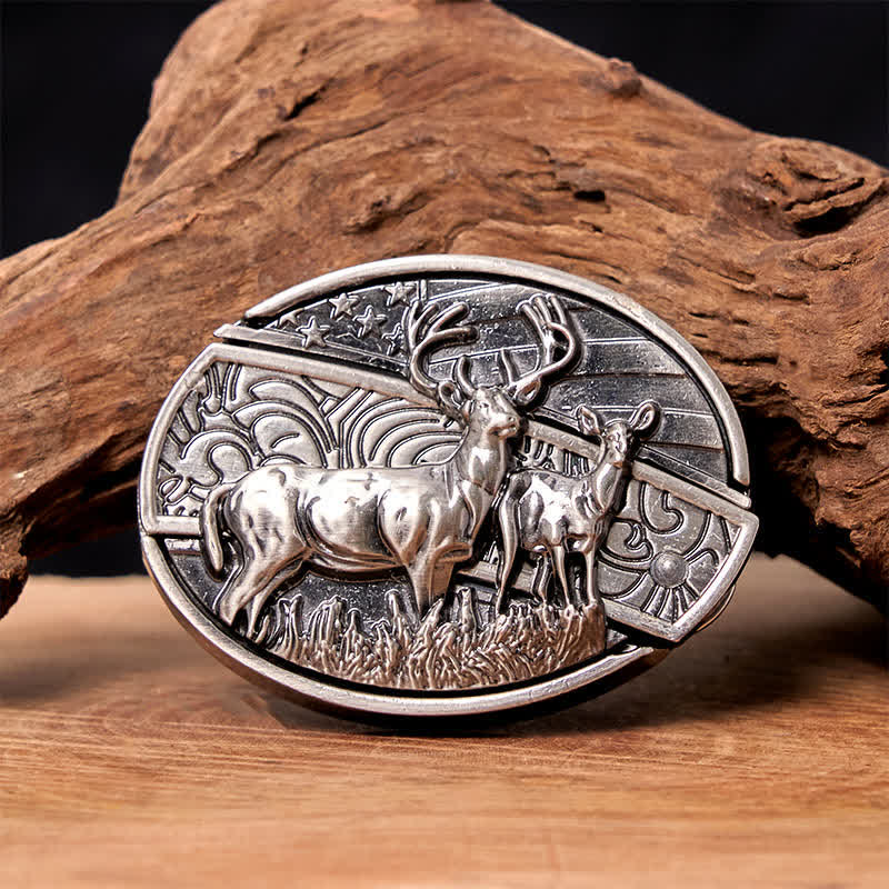 Men's DIY Deer Flag Hidden Folding Knife Leather Belt - Image 8