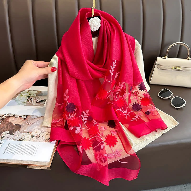 Nail Bead Birchapple Floral Embroidery Thin Scarf - Image 19