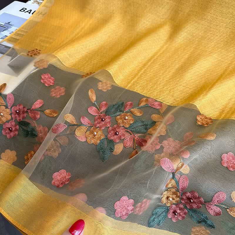 Nail Bead Birchapple Floral Embroidery Thin Scarf - Image 6