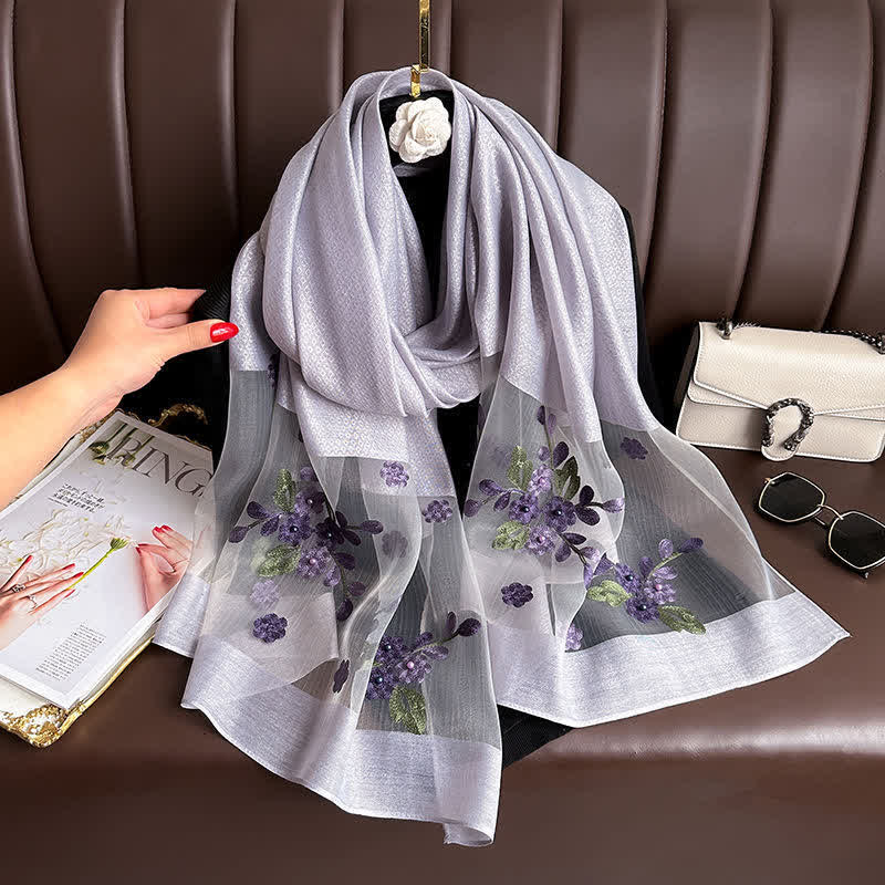 Nail Bead Birchapple Floral Embroidery Thin Scarf - Image 9
