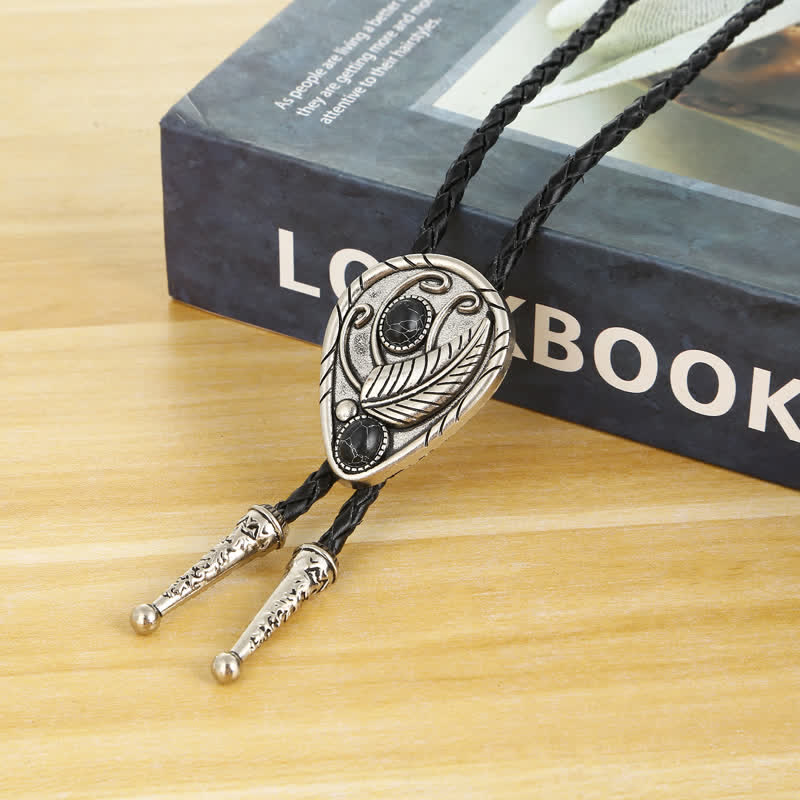Native Cowboy Leaves Natural Stone Inlaid Bolo Tie - Image 10