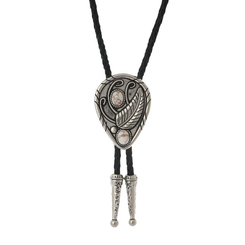 Native Cowboy Leaves Natural Stone Inlaid Bolo Tie - Image 12