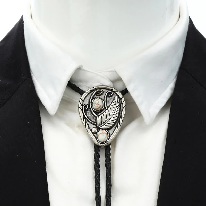 Native Cowboy Leaves Natural Stone Inlaid Bolo Tie - Image 13