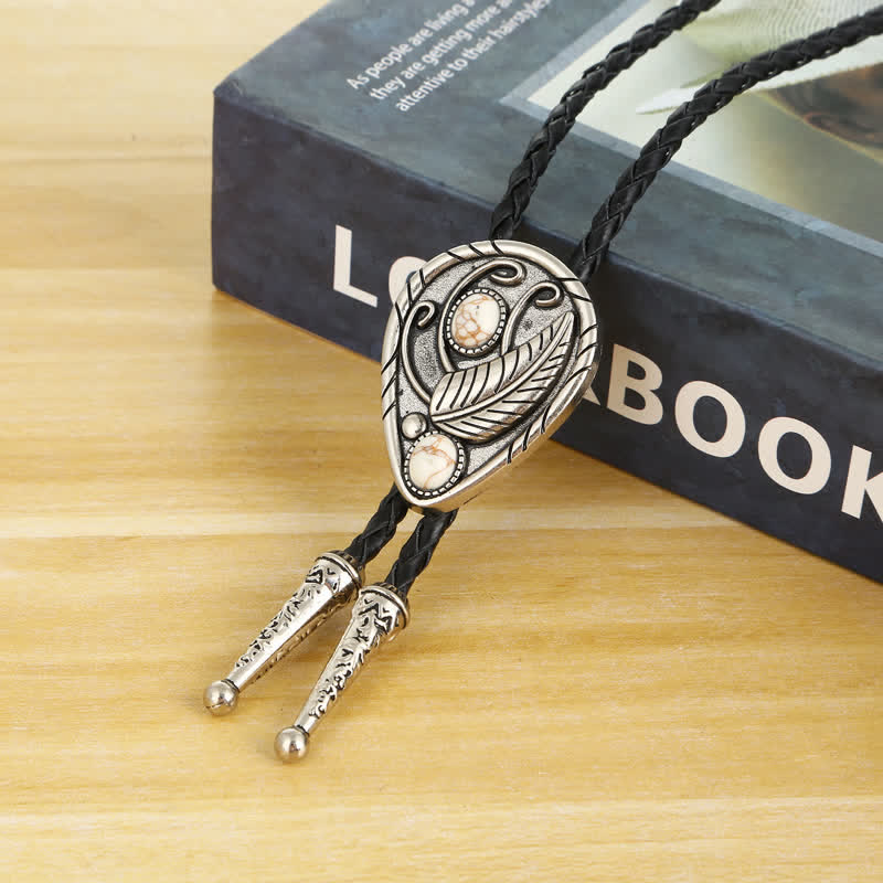 Native Cowboy Leaves Natural Stone Inlaid Bolo Tie - Image 14