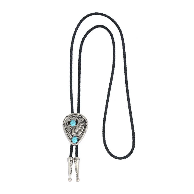 Native Cowboy Leaves Natural Stone Inlaid Bolo Tie - Image 5