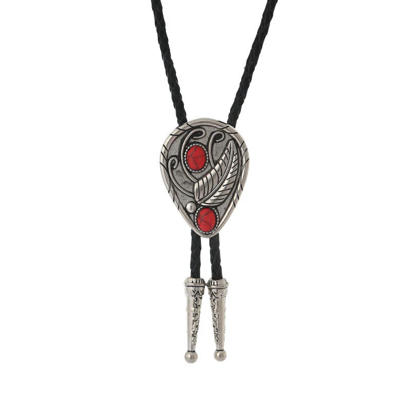 Native Cowboy Leaves Natural Stone Inlaid Bolo Tie - Image 6