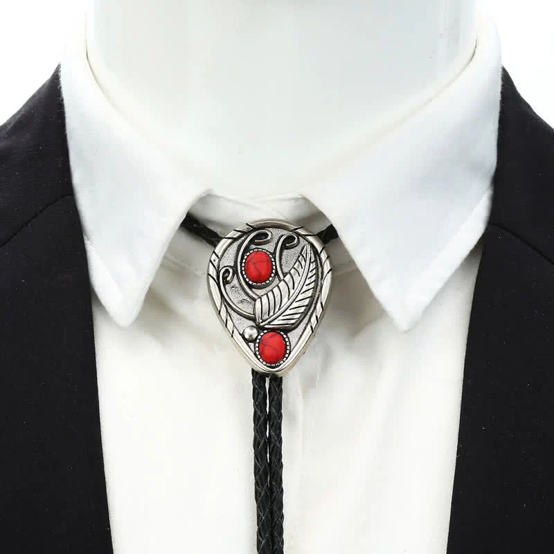 Native Cowboy Leaves Natural Stone Inlaid Bolo Tie - Image 7