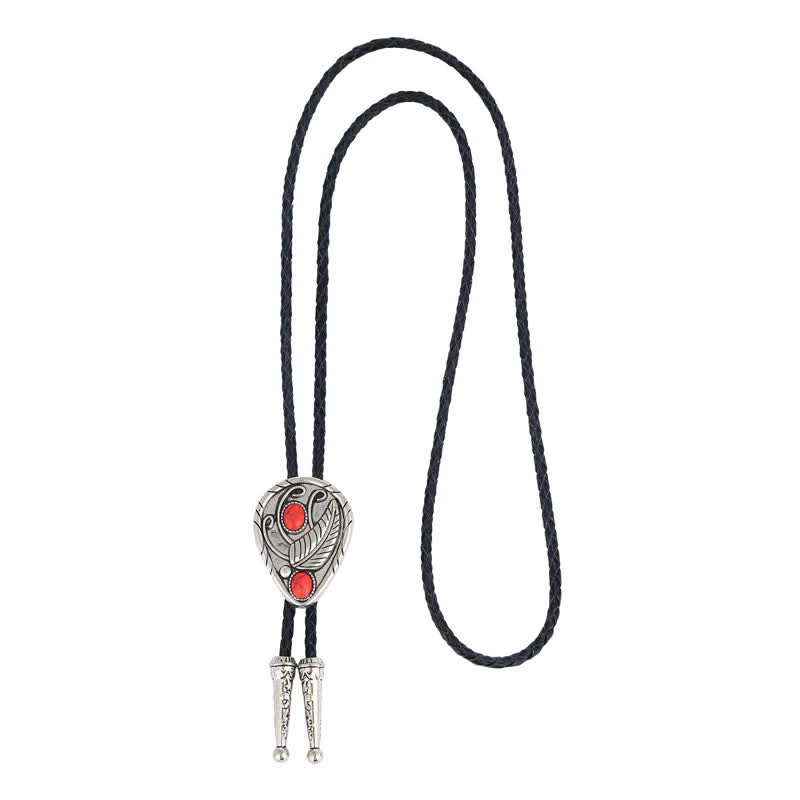 Native Cowboy Leaves Natural Stone Inlaid Bolo Tie - Image 8
