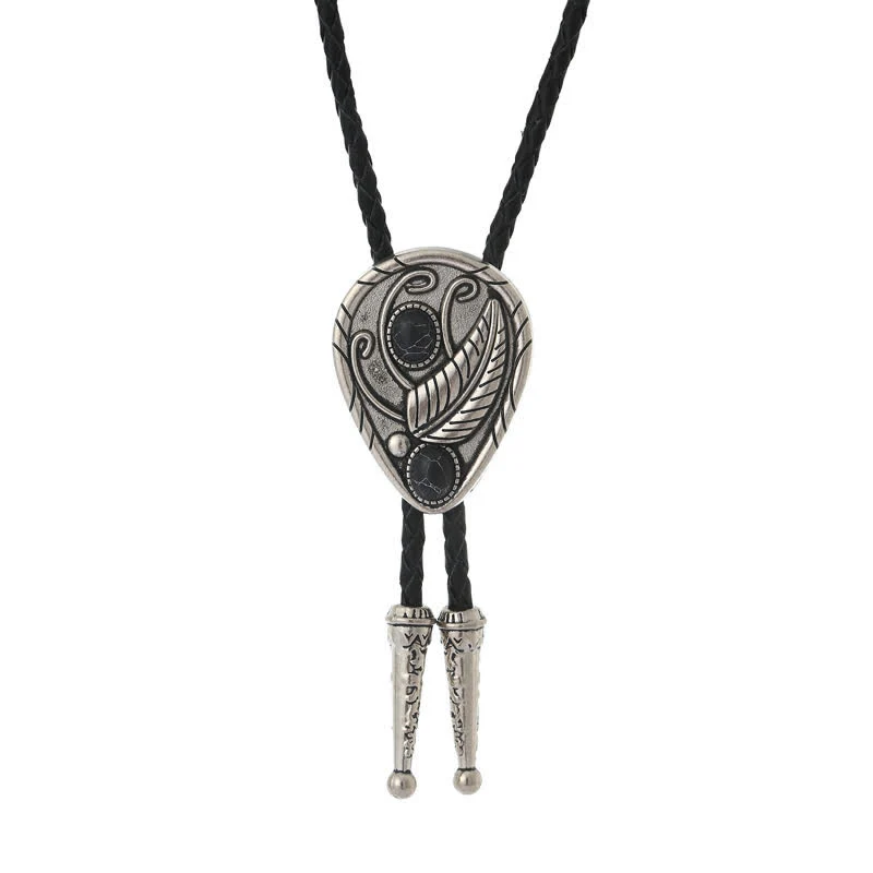 Native Cowboy Leaves Natural Stone Inlaid Bolo Tie - Image 9