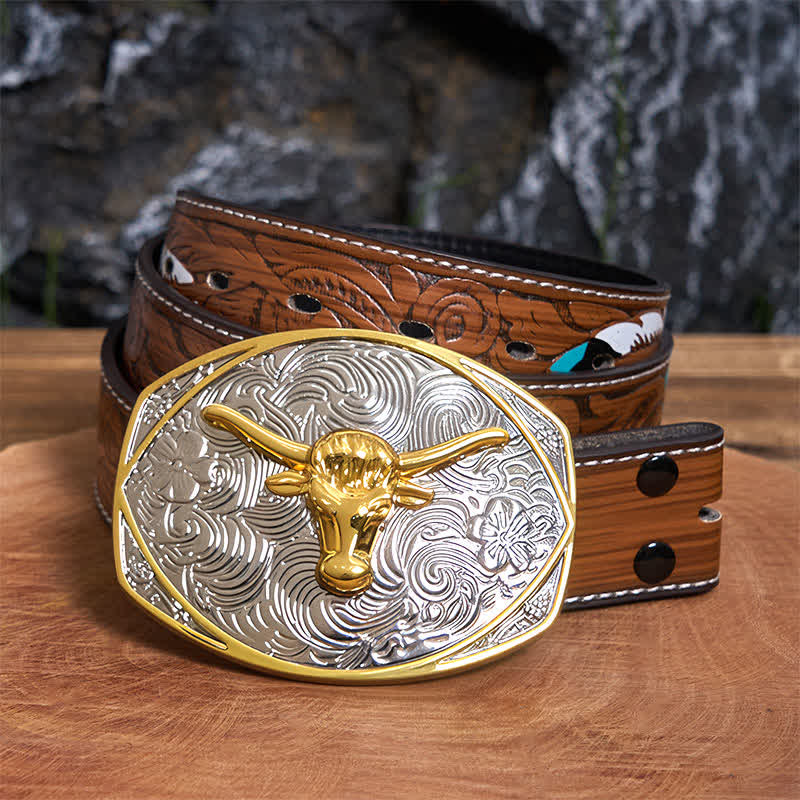 Native Golden DIY Longhorn Head Large Buckle Leather Belt - Image 9