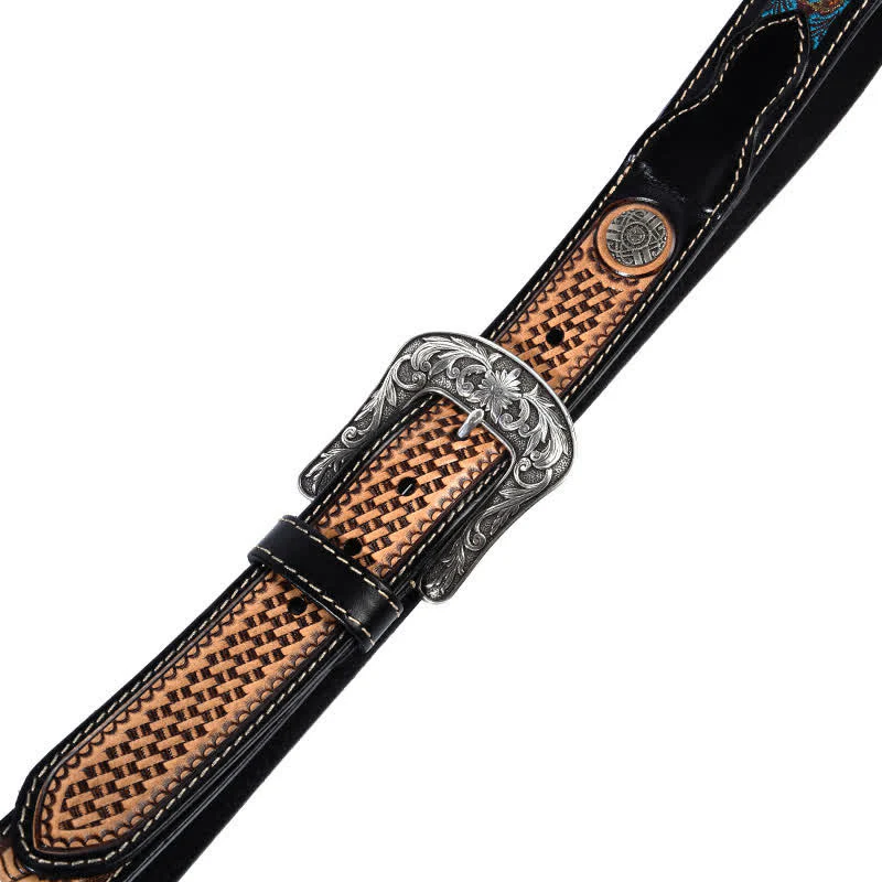 Native Style Retro Basket Weave Pattern Leather Belt - Image 4