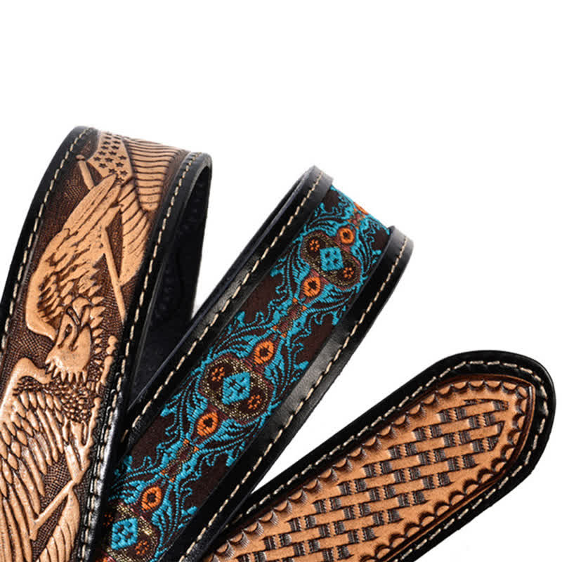 Native Style Retro Basket Weave Pattern Leather Belt - Image 6