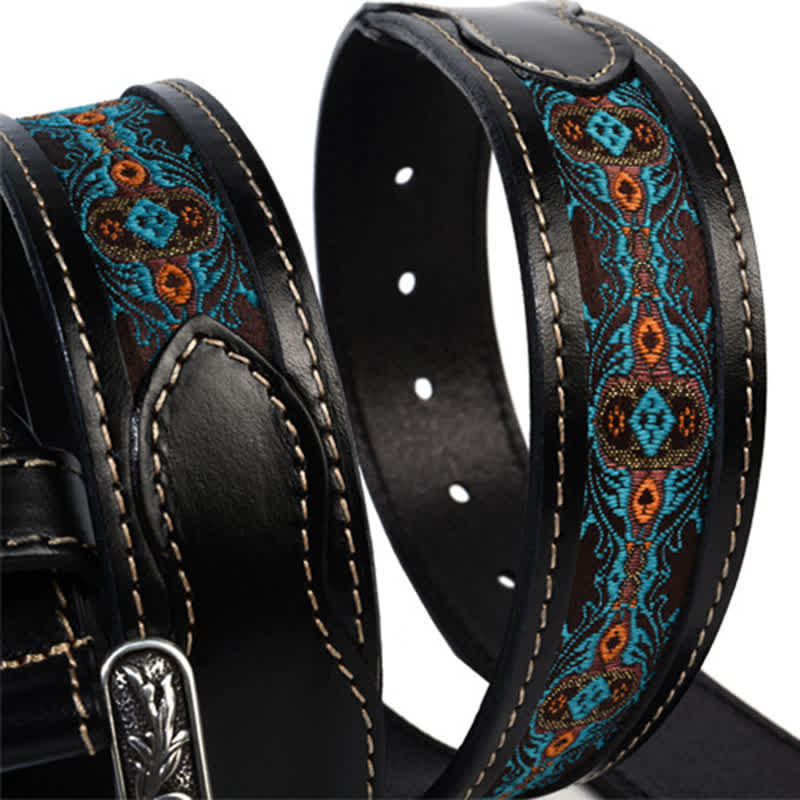 Native Style Retro Basket Weave Pattern Leather Belt - Image 7