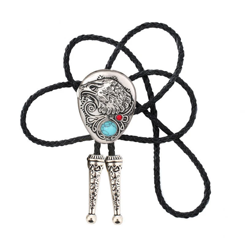 Natural Turquoise Stone Engraved Eagle Pendant Bolo Tie - Image 5