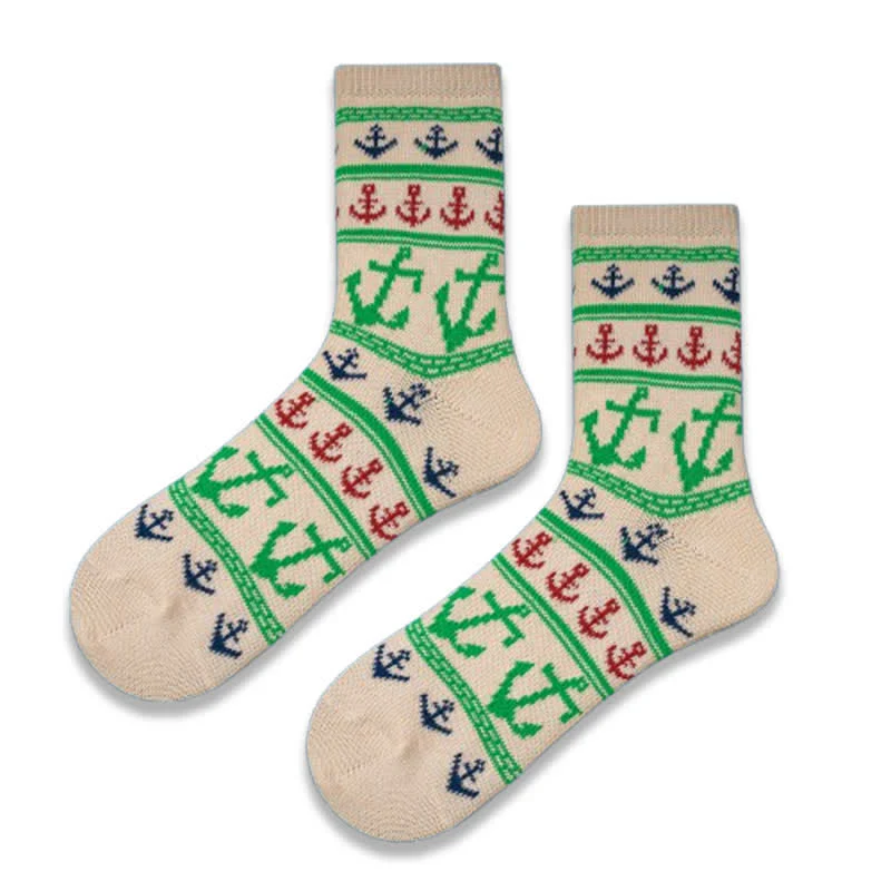 Nautical Flavour Anchor Print Cotton Crew Socks - Image 3