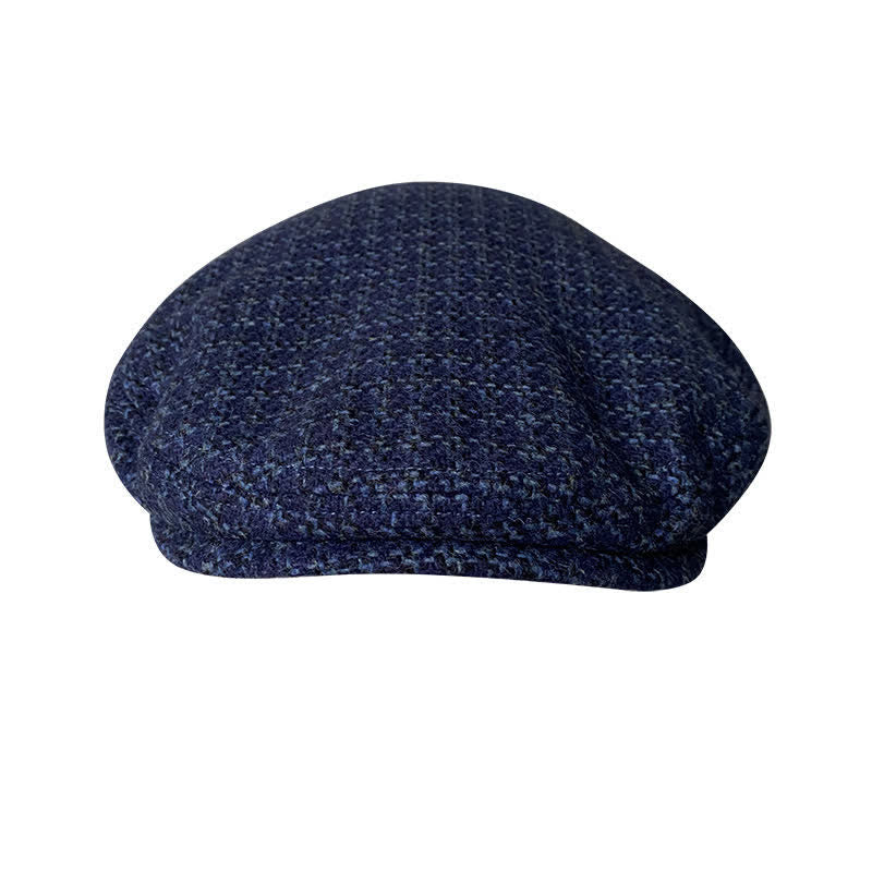 Navy Blue Chequer Autumn Winter Beret Cap - Image 2