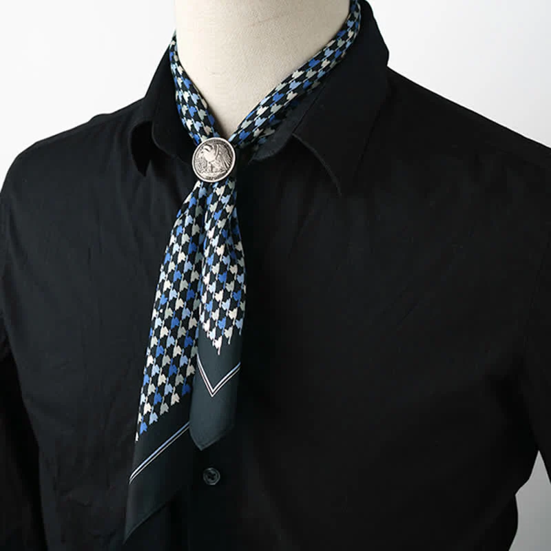 Navy & Blue Houndstooth Square Scarf with Scarf Buckle - Image 3