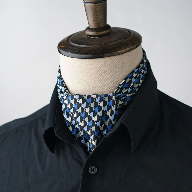 Navy & Blue Houndstooth Square Scarf with Scarf Buckle - Image 4