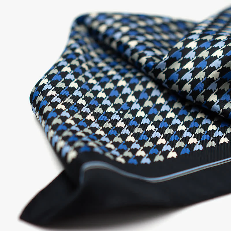 Navy & Blue Houndstooth Square Scarf with Scarf Buckle - Image 7