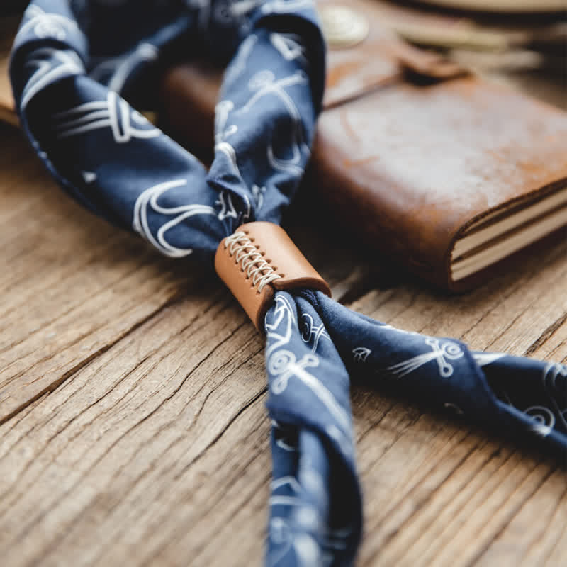 Navy Blue Marine Square Scarf with Leather Scarf Buckle - Image 2