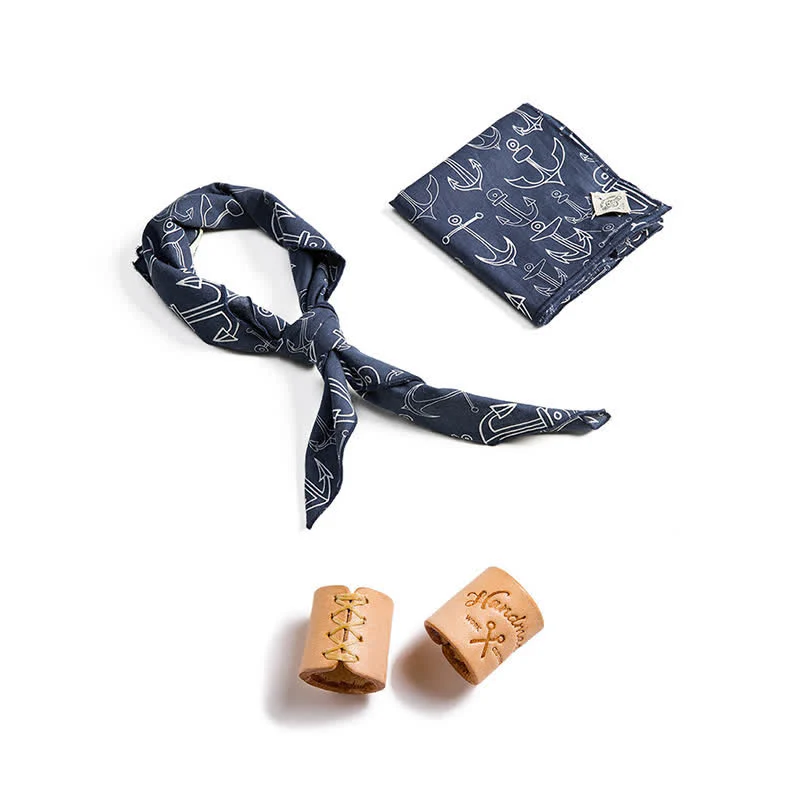 Navy Blue Marine Square Scarf with Leather Scarf Buckle - Image 3