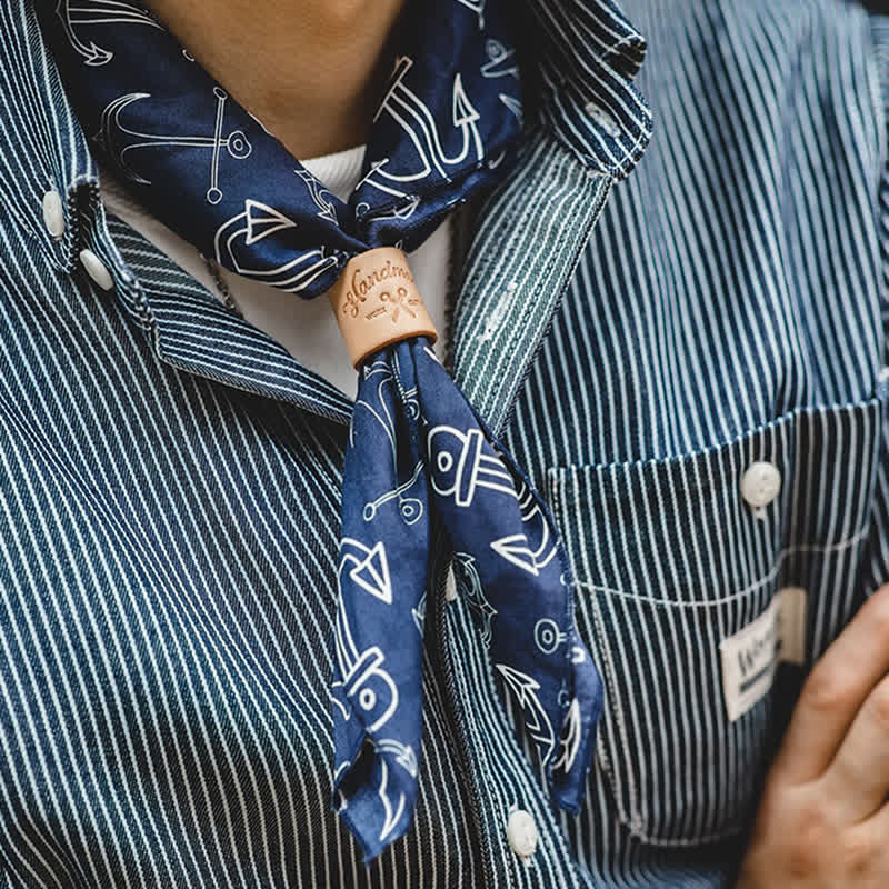 Navy Blue Marine Square Scarf with Leather Scarf Buckle - Image 4