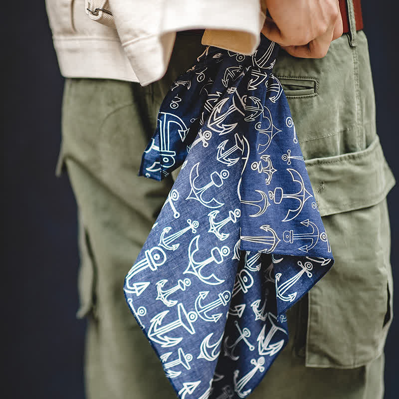 Navy Blue Marine Square Scarf with Leather Scarf Buckle - Image 5