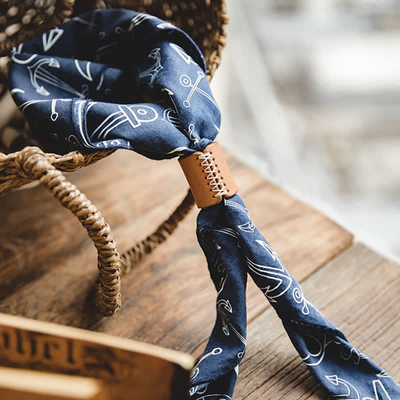 Navy Blue Marine Square Scarf with Leather Scarf Buckle - Image 7