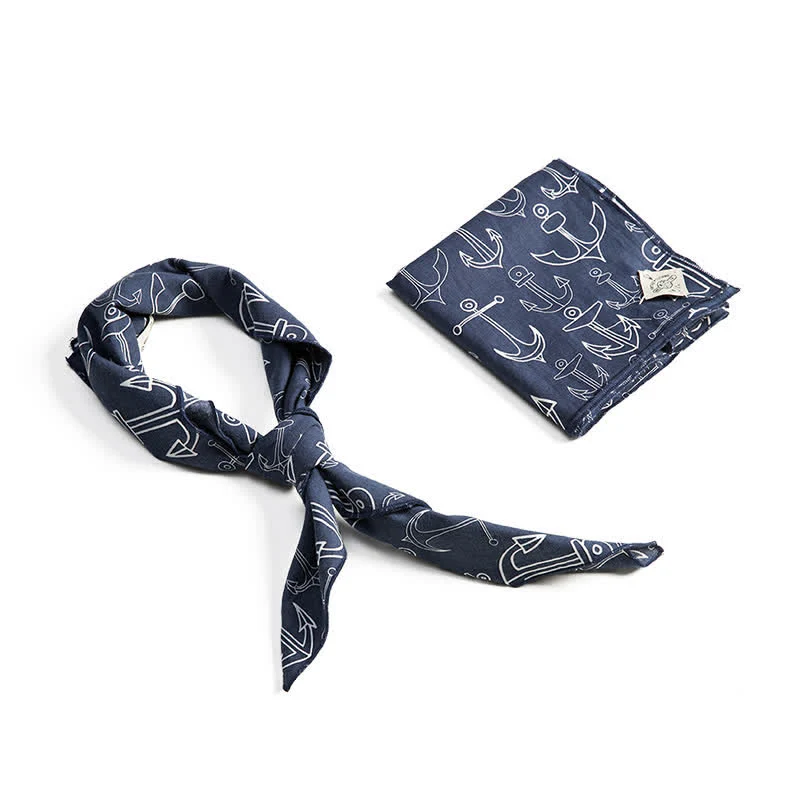 Navy Blue Marine Square Scarf with Leather Scarf Buckle - Image 8